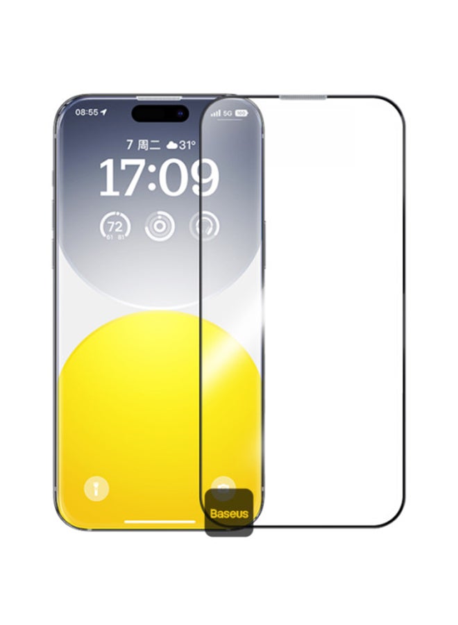 Baseus Sapphire Series Privacy Protection Tempered Glass Screen Protector (with Built-in Dust Filter) for iPhone 15/16 (Pack of 1, with cleaning kit and dust-proof installation tool) Clear - Image 2