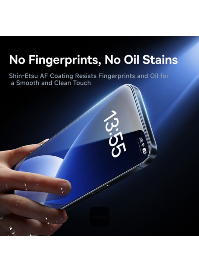 Baseus Sapphire Series Privacy Protection Tempered Glass Screen Protector (with Built-in Dust Filter) for iPhone 15/16 (Pack of 1, with cleaning kit and dust-proof installation tool) Clear - Image 4