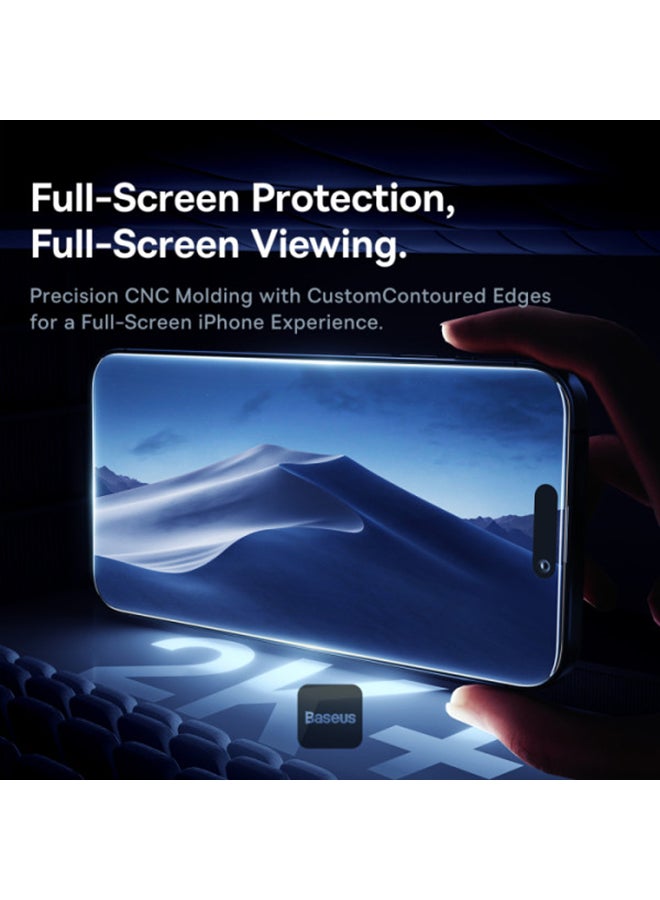 Baseus Sapphire Series Privacy Protection Tempered Glass Screen Protector (with Built-in Dust Filter) for iPhone 15/16 (Pack of 1, with cleaning kit and dust-proof installation tool) Clear - Image 3