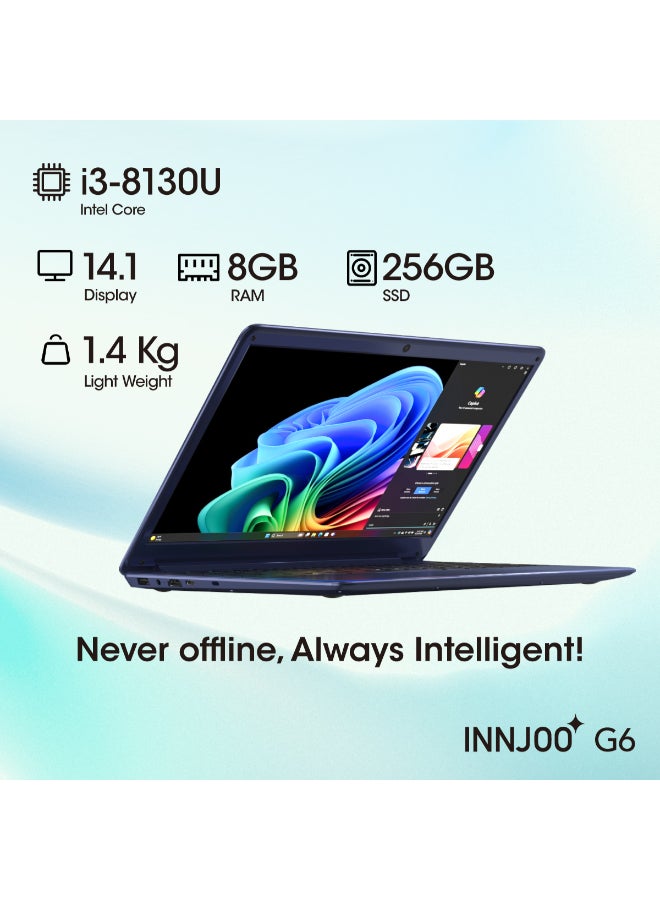 InnJoo G6 AI Laptop With 14.1-Inch Display, Core i3-8130U Processor/8GB RAM/256GB SSD/Intel UHD Graphics 620/Windows 11/ English/Arabic Blue - Image 2