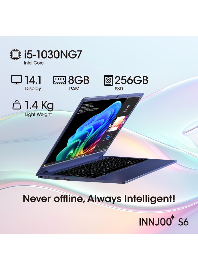 إنجو لاب توب S6 AI بشاشة 14.1 بوصة، معالج Core i5-1030G7، ذاكرة وصول عشوائي (رام) سعة 8 جيجابايت، قرص اس اس دي سعة 256 جيجابايت، نظام التشغيل ويندوز11، يدعم اللغة الإنجليزية/العربية، أزرق الإنجليزية/العربية - Image 2