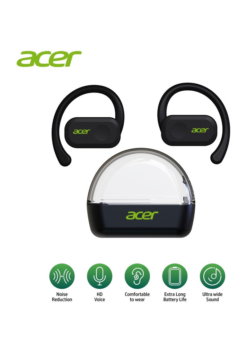 Acer - Wireless Bluetooth ENC Open Ear Headphones with Dual 14.2mm Dynamic Drivers Deep Bass, Bluetooth 5..0 Black - Image 1