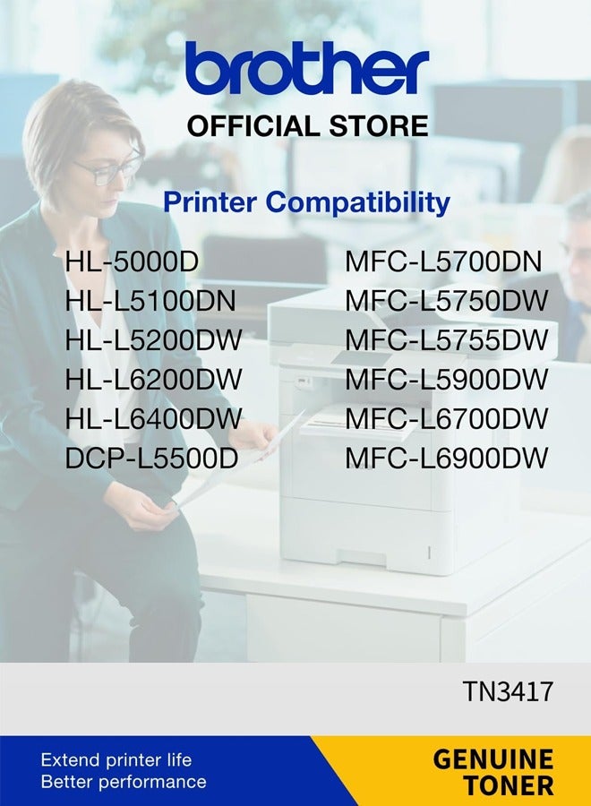 brother Genuine TN3417 Standard Yield Black Ink Printer Toner Cartridge, Prints up to 3,000 pages Black - Image 2