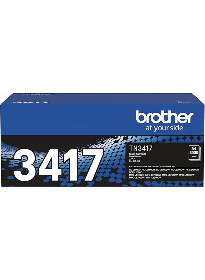 brother Genuine TN3417 Standard Yield Black Ink Printer Toner Cartridge, Prints up to 3,000 pages Black - Image 1