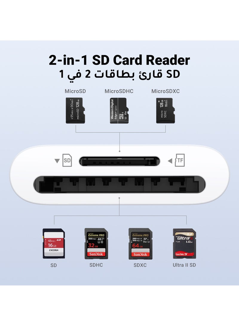 يو جرين - قارئ بطاقة تايب سي يواس بي سي 2 في 1 سلسلة لآيفون 15 SD محول قارئ بطاقة 170Mbps نقل تدعم SD Micro SD متوافق مع ايفون سامسونج هواوي SLR كاميرا DJ طائرة بدون طيار كاميرا رياضية ماك بوك لينوفو - Image 1
