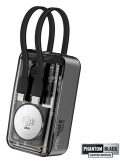 PROMATE 10000 mAh Transparent Power Bank With Built-In Cables, 35W Usb-C PD Cable, 12W Lightning Cord, USB-C In/Out Port And 3W Smartwatch Charger, Mavrix Black  - Image 3