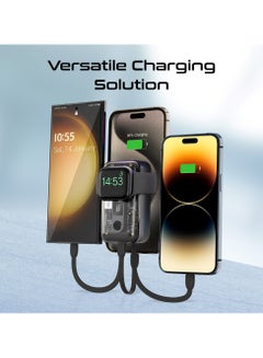 PROMATE 10000 mAh Transparent Power Bank With Built-In Cables, 35W Usb-C PD Cable, 12W Lightning Cord, USB-C In/Out Port And 3W Smartwatch Charger, Mavrix Black  - Image 4