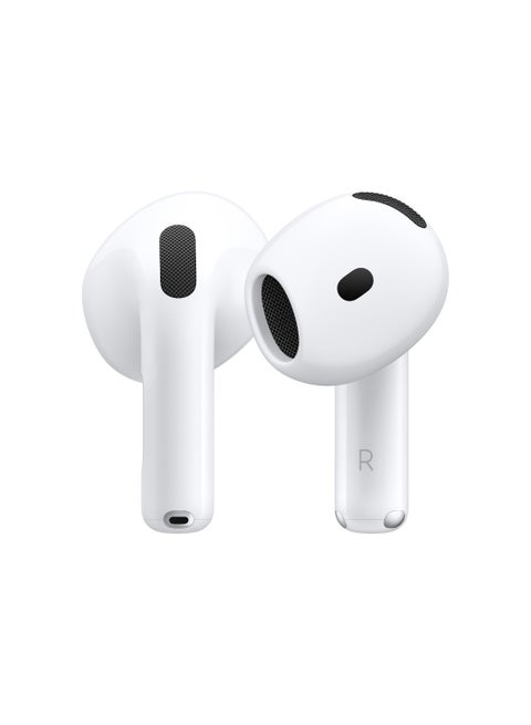 سماعات أذن لاسلكية AirPods 4، سماعات رأس بلوتوث، صوت مكاني مخصص، مقاومة للعرق والماء، علبة شحن USB-C، شريحة H2، عمر بطارية يصل إلى 30 ساعة، إعداد سهل لهاتف iPhone باللون الأبيض