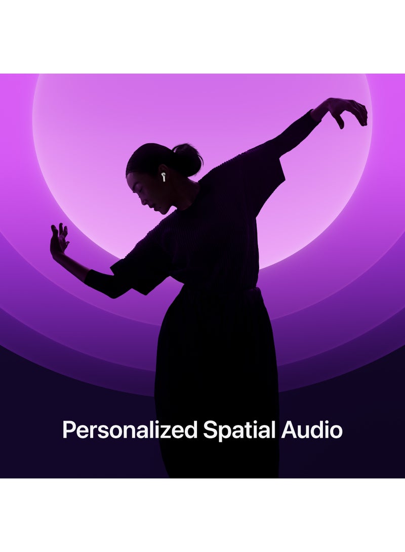 ابل  سماعات أذن لاسلكية AirPods 4، سماعات رأس بلوتوث، صوت مكاني مخصص، مقاومة للعرق والماء، علبة شحن USB-C، شريحة H2، عمر بطارية يصل إلى 30 ساعة، إعداد سهل لهاتف iPhone باللون الأبيض - Image 4