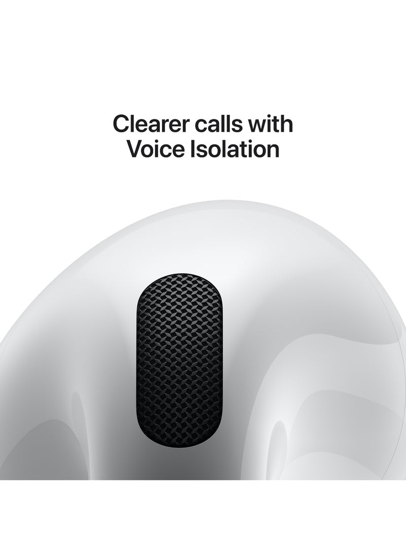 ابل  سماعات أذن لاسلكية AirPods 4، سماعات رأس بلوتوث، صوت مكاني مخصص، مقاومة للعرق والماء، علبة شحن USB-C، شريحة H2، عمر بطارية يصل إلى 30 ساعة، إعداد سهل لهاتف iPhone باللون الأبيض - Image 5