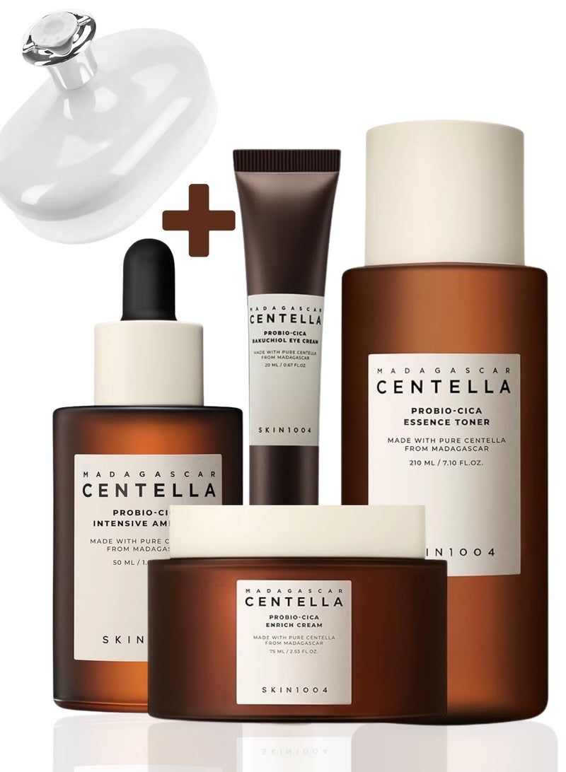 skin1004 - Madagascar Centella Probio-Cica Complete Care Set: Intensive Ampoule, Essence Toner, Enrich Cream, and Bakuchiol Eye Cream 355ml - Image 1