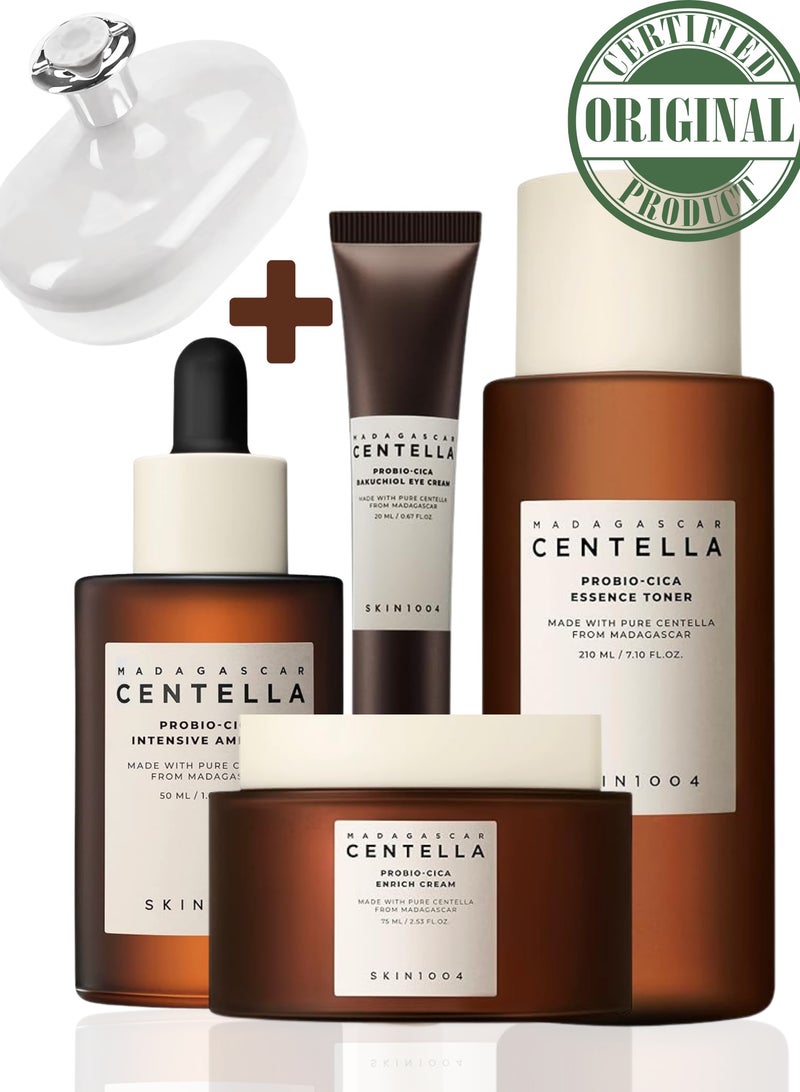 skin1004 - Madagascar Centella Probio-Cica Complete Care Set: Intensive Ampoule, Essence Toner, Enrich Cream, and Bakuchiol Eye Cream 355ml - Image 1