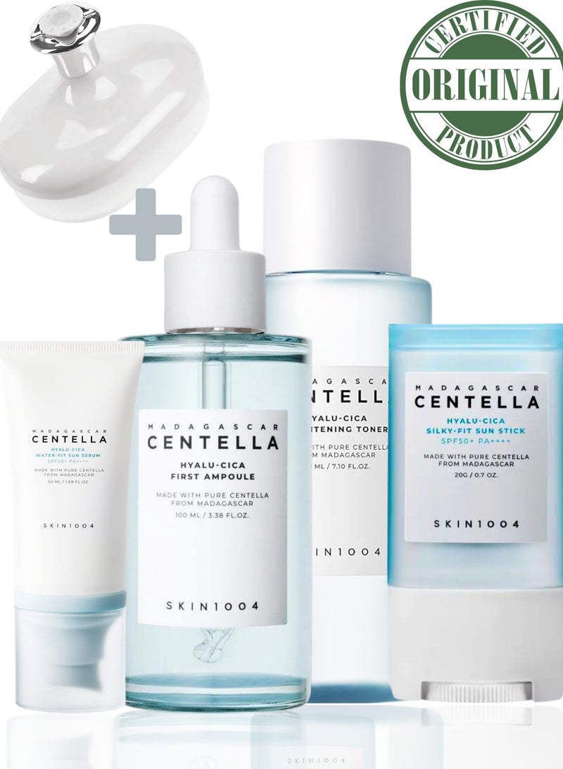 skin1004 - Madagascar Centella Hyalu-Cica Full Skincare Set: SPF50+ Sun Serum, Brightening Toner, Protective Sun Stick, and Nourishing First Ampoule 380ml - Image 1