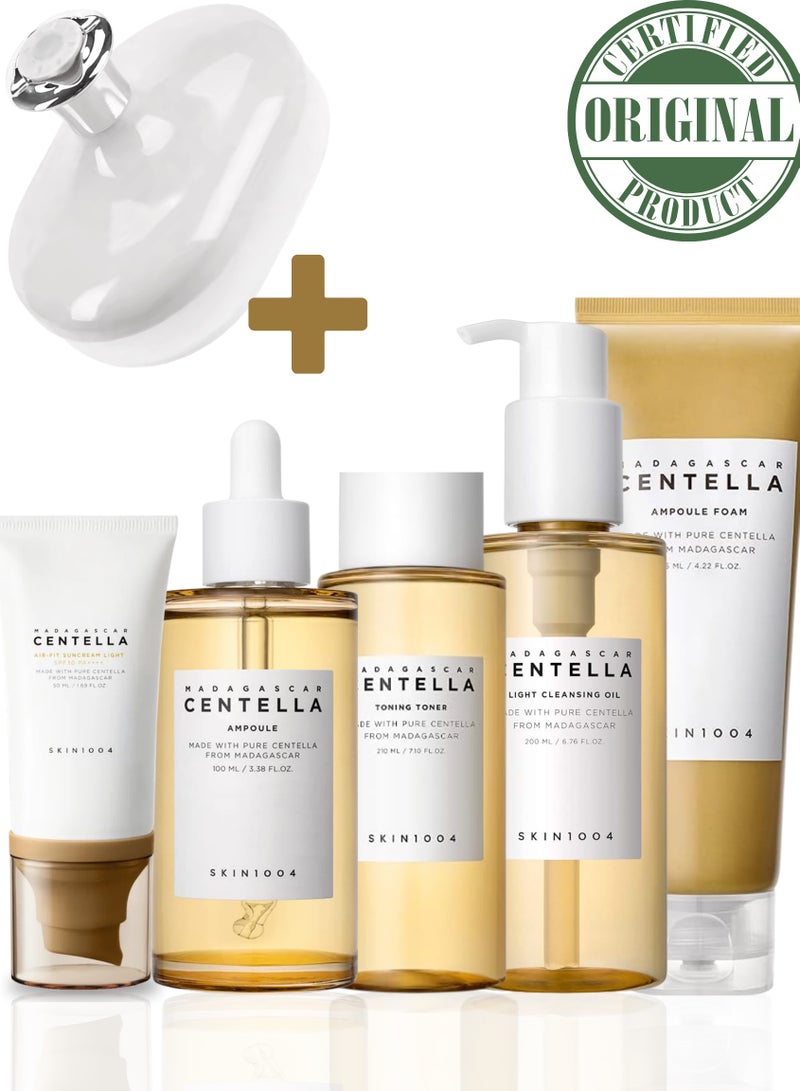 skin1004 - Centella Air-Fit Suncream 50ml SPF30, Toning Toner 210ml, Cleansing Oil 200ml, Centella Ampoule 100ml & Face Scrubber | Complete Skincare Set for Sun Protection, Toning, Cleansing, and Hydration 760ml - Image 1