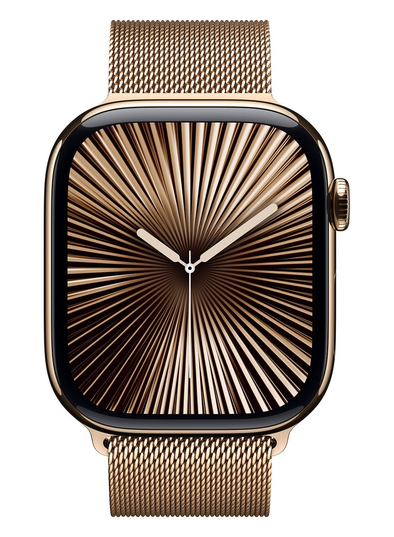 Apple - Watch Series 10 GPS + Cellular 46mm Gold Titanium Case With Gold Milanese Loop - Image 1