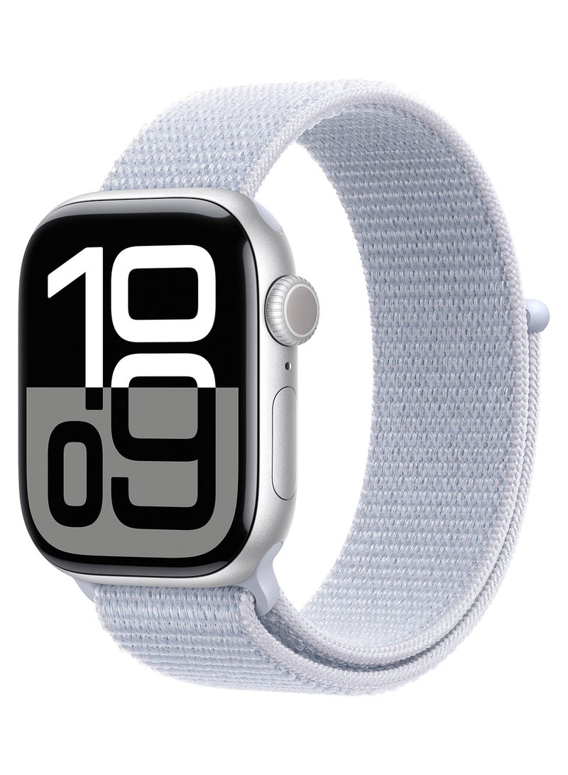 Apple - Watch Series 10 GPS 42mm Silver Aluminium Case With Blue Cloud Sport Loop - Image 1