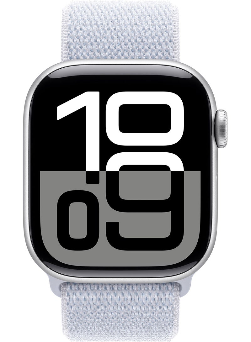 Apple - Watch Series 10 GPS 42mm Silver Aluminium Case With Blue Cloud Sport Loop - Image 1