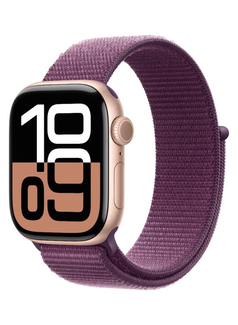 Apple - Watch Series 10 GPS 42mm Rose Gold Aluminium Case With Plum Sport Loop - Image 1
