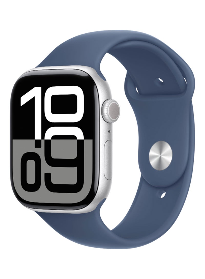 Apple - Watch Series 10 GPS 46mm Silver Aluminium Case With Denim Sport Band - Image 1