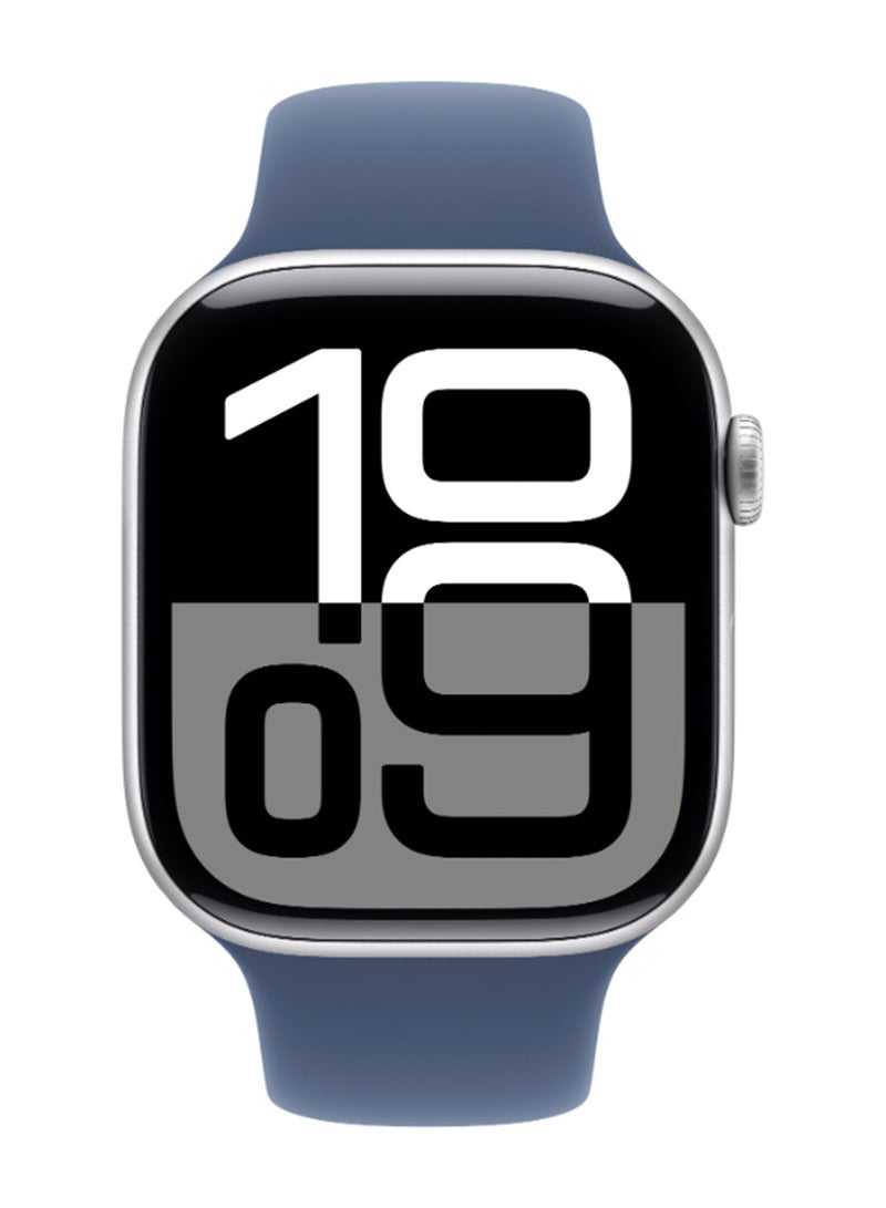 Apple - Watch Series 10 GPS 46mm Silver Aluminium Case With Denim Sport Band - Image 1