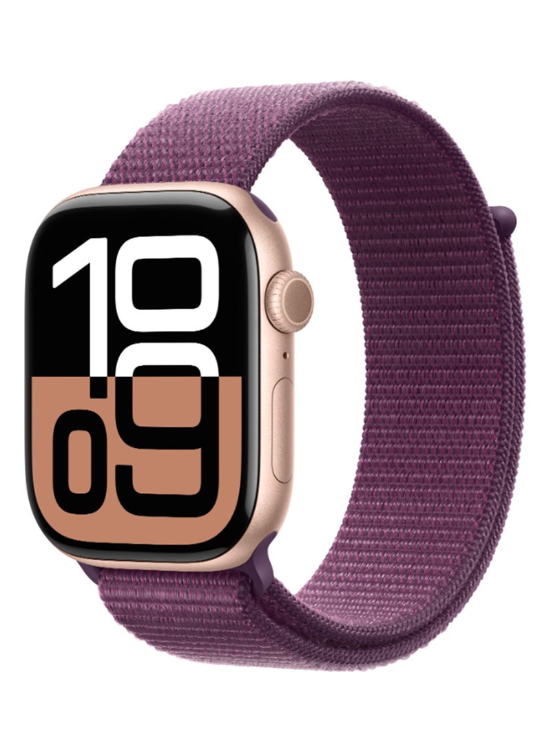 Apple - Watch Series 10 GPS 46mm Rose Gold Aluminium Case With Plum Sport Loop - Image 1