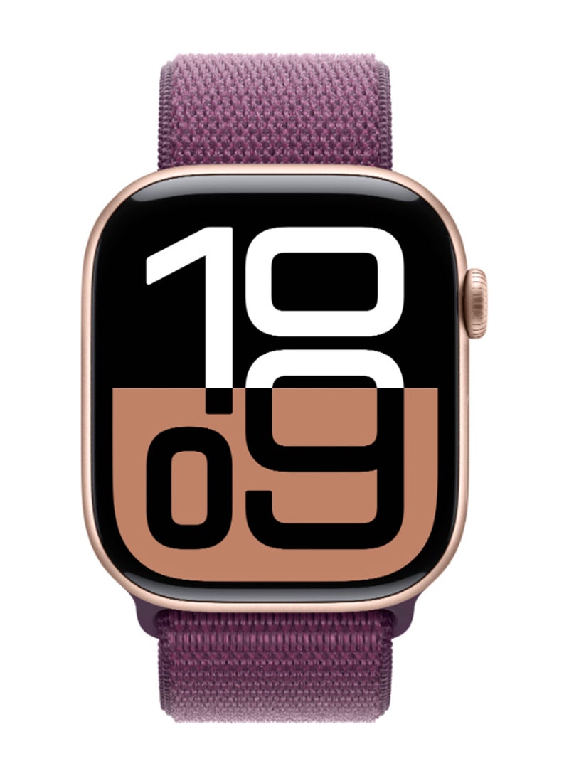 Apple - Watch Series 10 GPS 46mm Rose Gold Aluminium Case With Plum Sport Loop - Image 1