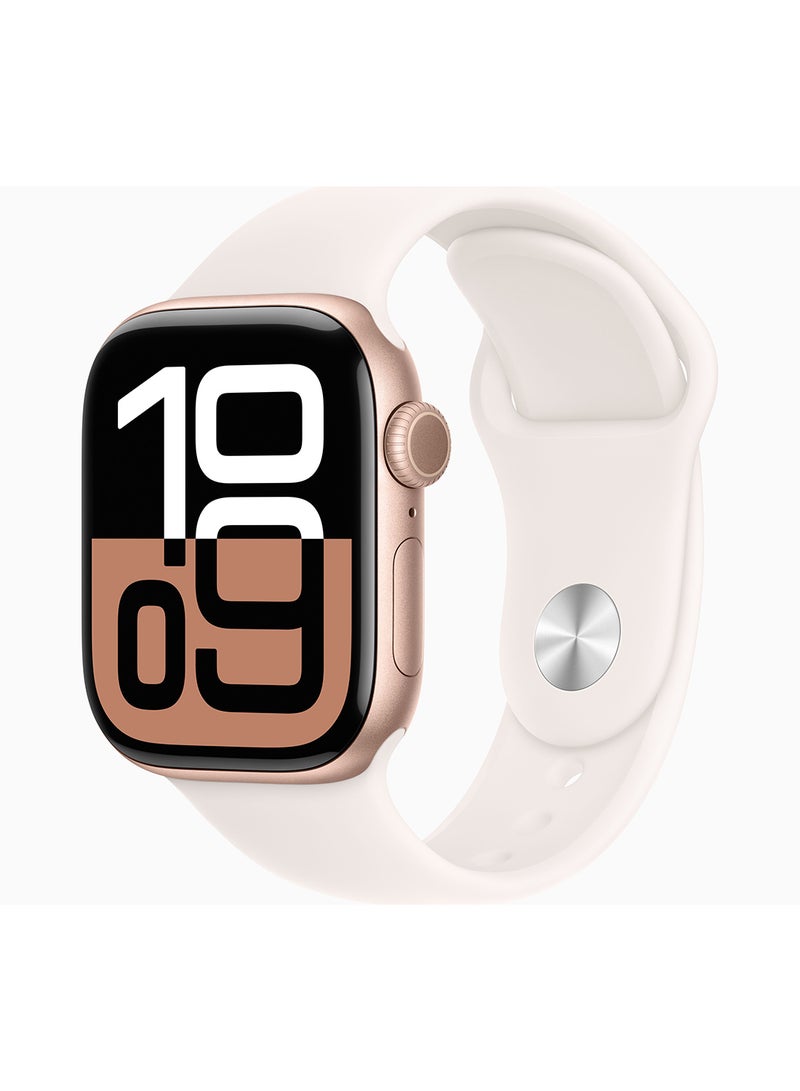 Apple - Watch Series 10 GPS + Cellular 42mm Rose Gold Aluminium Case With Light Blush Sport Band - Image 1