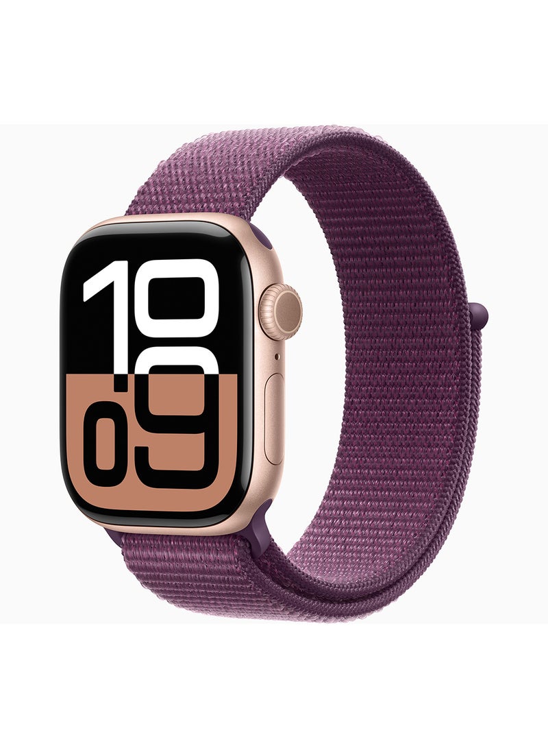 أبل Watch Series 10 GPS + Cellular 42mm Rose Gold Aluminium Case With Plum Sport Loop  - Image 1