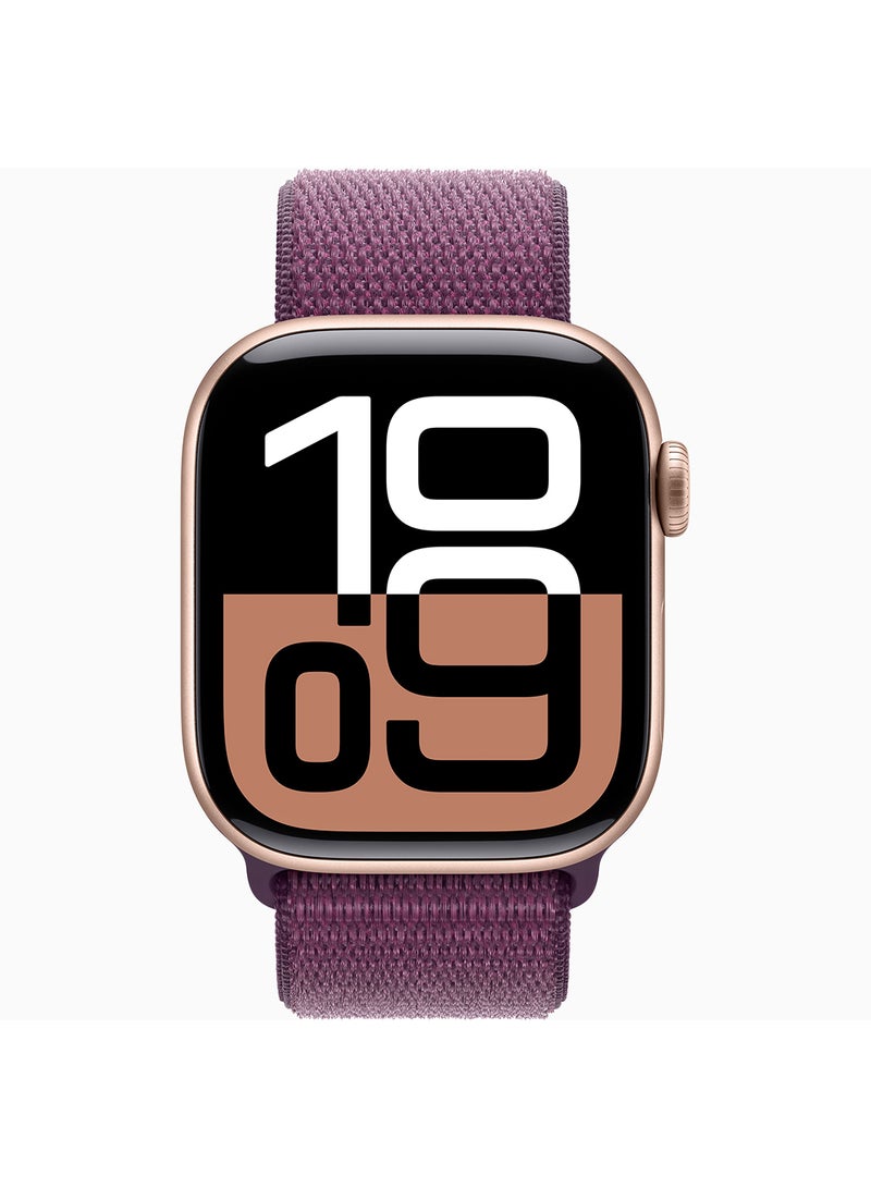 أبل Watch Series 10 GPS + Cellular 42mm Rose Gold Aluminium Case With Plum Sport Loop  - Image 2