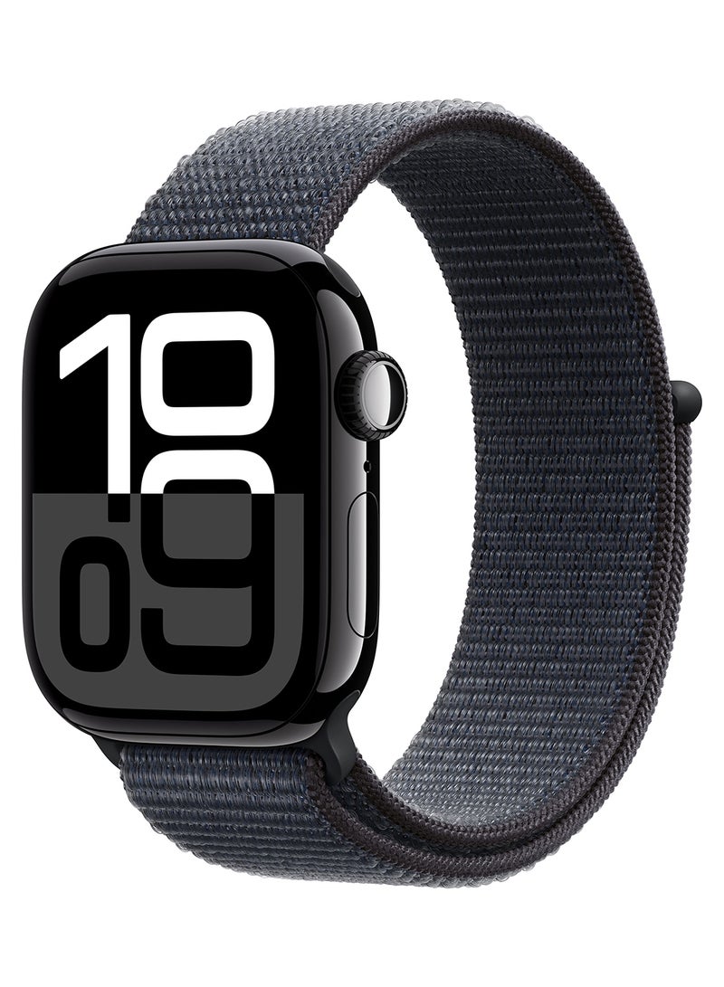 Apple - Watch Series 10 GPS + Cellular 42mm Jet Black Aluminium Case With Ink Sport Loop - Image 1