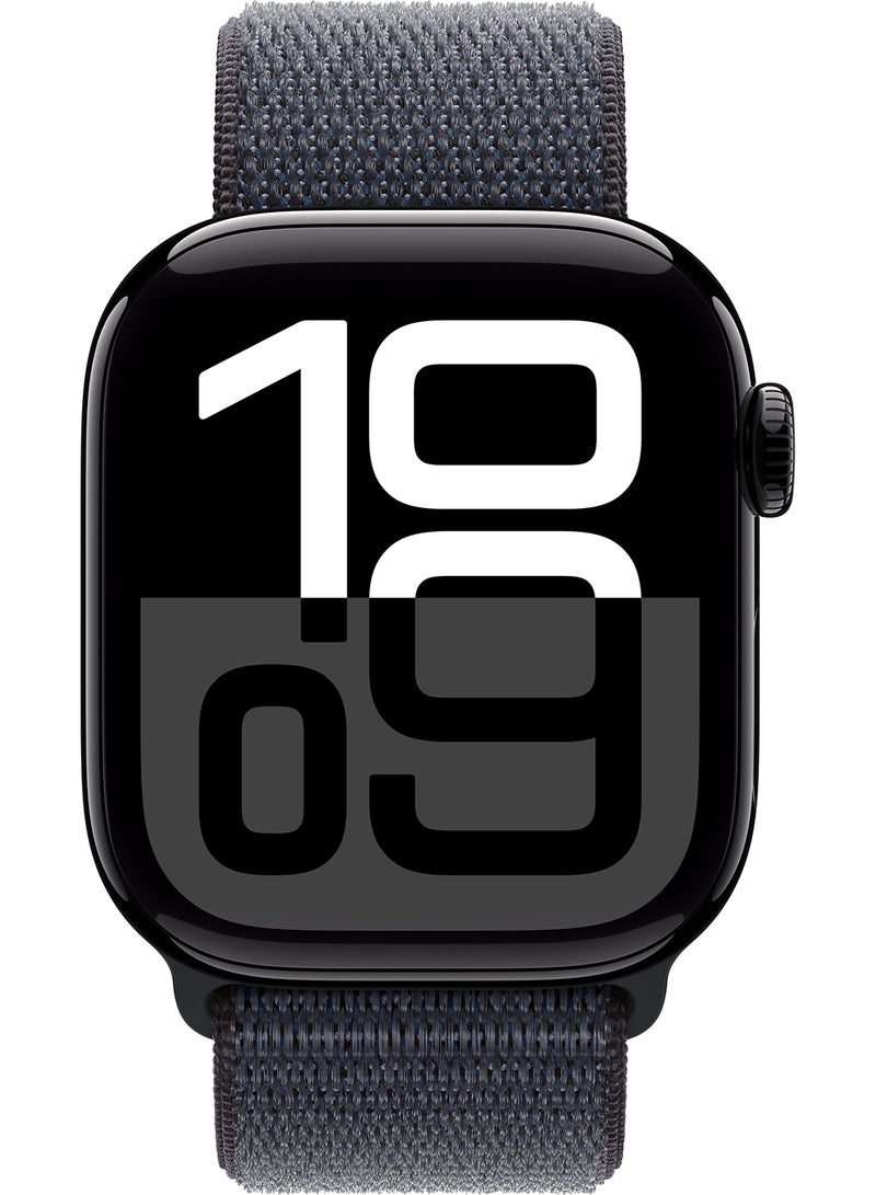 Apple - Watch Series 10 GPS + Cellular 42mm Jet Black Aluminium Case With Ink Sport Loop - Image 1