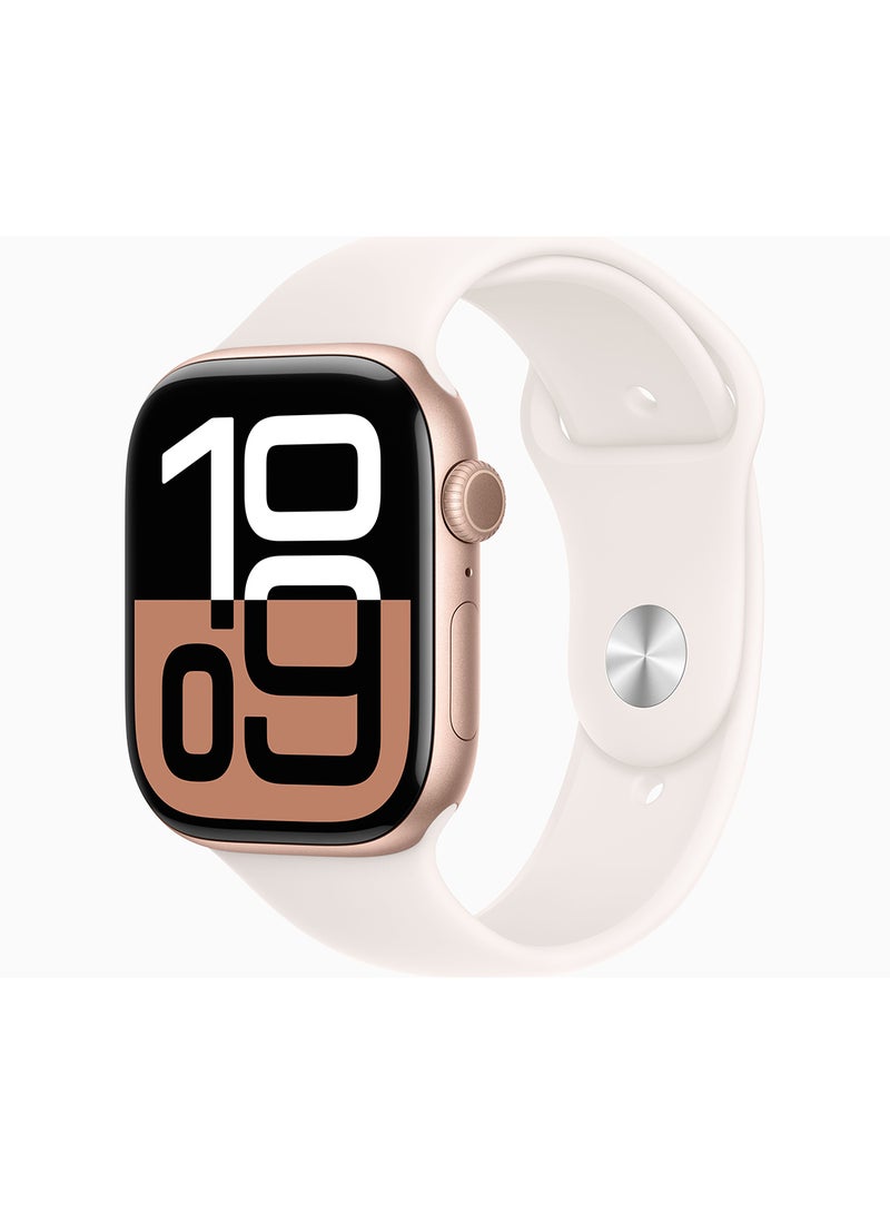 Apple - Watch Series 10 GPS + Cellular 46mm Rose Gold Aluminium Case With Light Blush Sport Band - Image 1