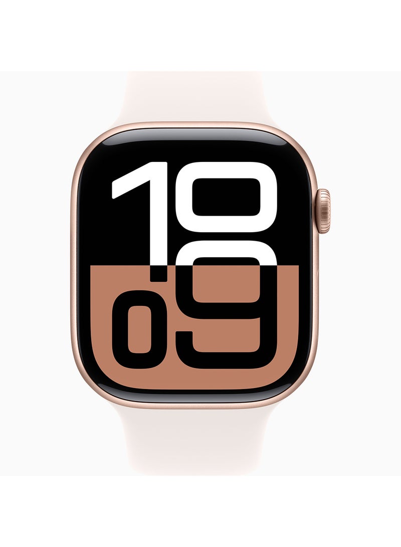 Apple - Watch Series 10 GPS + Cellular 46mm Rose Gold Aluminium Case With Light Blush Sport Band - Image 1