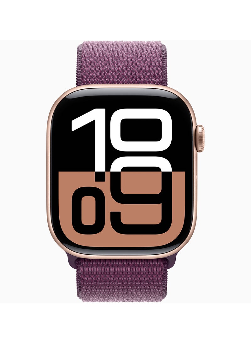 Watch Series 10 GPS + Cellular 46mm Rose Gold Aluminium Case With Plum Sport Loop - pnsku/N70108588V/45/_/1725955639/18e19f0c-697e-4b67-9c75-12c59e167f66