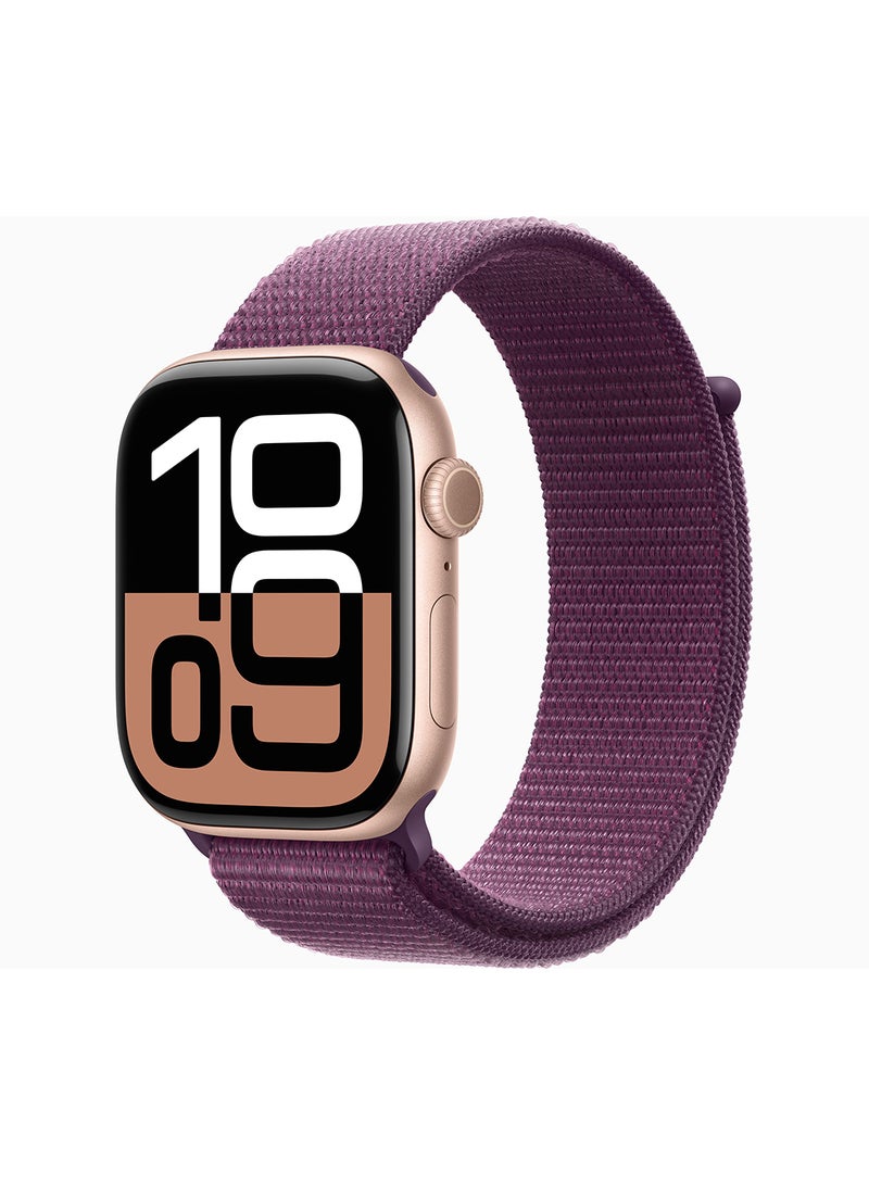 Watch Series 10 GPS + Cellular 46mm Rose Gold Aluminium Case With Plum Sport Loop - pnsku/N70108588V/45/_/1725955639/8d795b00-a93e-4368-b201-5b476f5fa46d