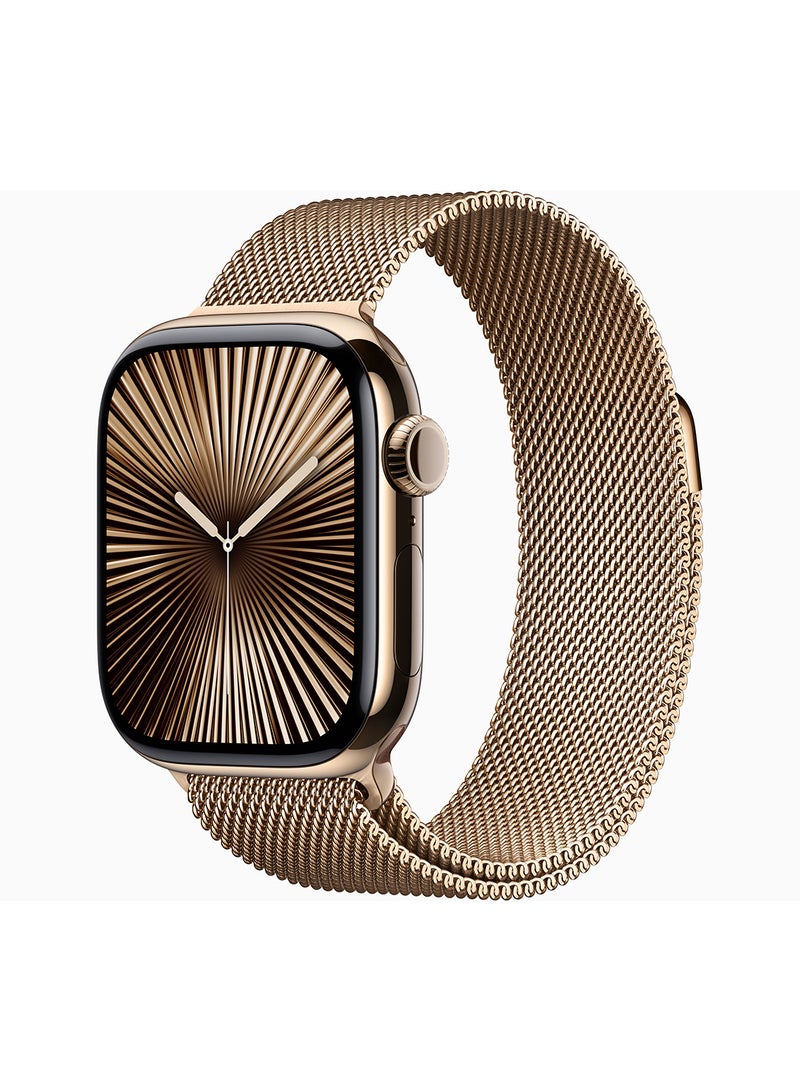 Watch Series 10 GPS + Cellular 42mm Gold Titanium Case With Gold Milanese Loop - pnsku/N70108593V/45/_/1725955647/658c8b9d-2fb5-4906-bb21-2ba14396f26f