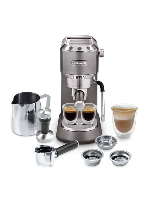 Dedica Arte Espresso Machine - MyLatteArt Milk Foam Nozzle, Precision Steam Wand, Steel Tamper Included - Create Perfect Espresso, Cappuccinos, And Latte Art at Home - 1 L 1450 W EC885.GY Grey