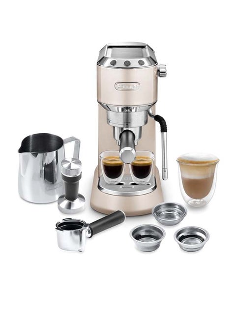 Dedica Arte Espresso Machine - MyLatteArt Milk Foam Nozzle, 15 BAR Pressure, Steel Tamper Included, Beige Gold - Create Perfect Espresso, Cappuccinos, and Latte Art at Home - 1 L 1450 W EC885.BG Beige