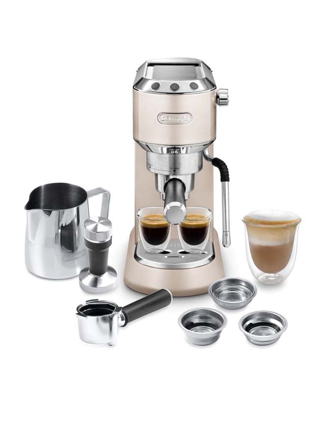 ديلونجي Dedica Arte Espresso Machine - MyLatteArt Milk Foam Nozzle, 15 BAR Pressure, Steel Tamper Included, Beige Gold - Create Perfect Espresso, Cappuccinos, and Latte Art at Home - 1 L 1450 W EC885.BG Beige  - Image 1