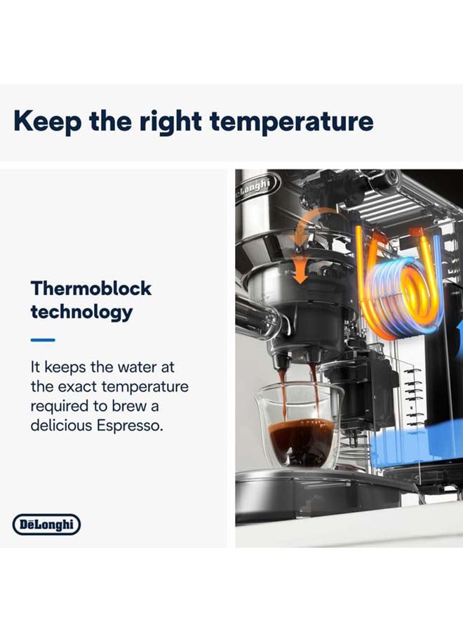 ديلونجي Dedica Arte Espresso Machine - MyLatteArt Milk Foam Nozzle, 15 BAR Pressure, Steel Tamper Included, Beige Gold - Create Perfect Espresso, Cappuccinos, and Latte Art at Home - 1 L 1450 W EC885.BG Beige  - Image 4