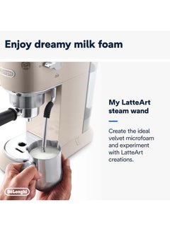 ديلونجي Dedica Arte Espresso Machine - MyLatteArt Milk Foam Nozzle, 15 BAR Pressure, Steel Tamper Included, Beige Gold - Create Perfect Espresso, Cappuccinos, and Latte Art at Home - 1 L 1450 W EC885.BG Beige  - Image 5