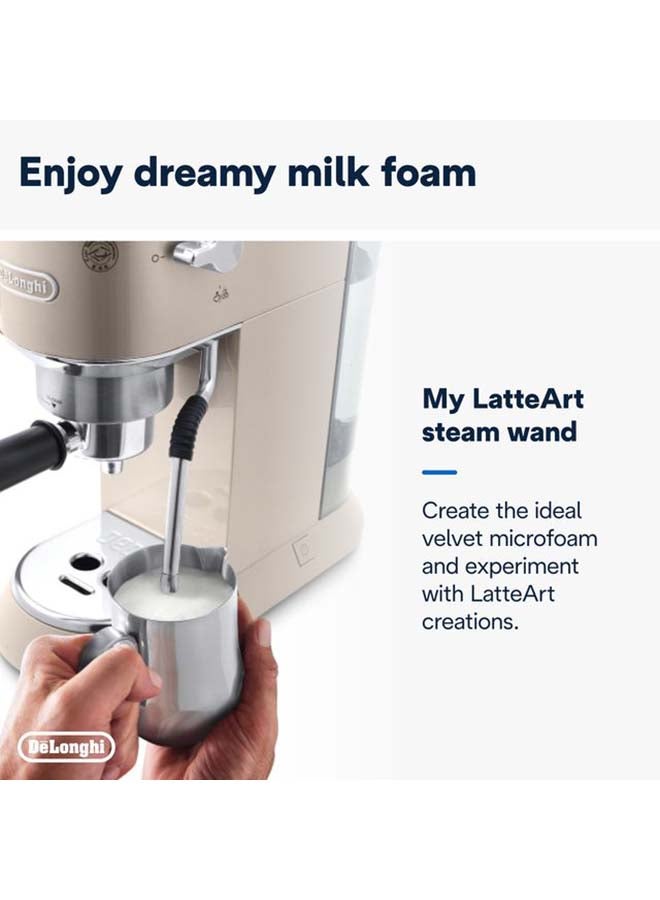 ديلونجي Dedica Arte Espresso Machine - MyLatteArt Milk Foam Nozzle, 15 BAR Pressure, Steel Tamper Included, Beige Gold - Create Perfect Espresso, Cappuccinos, and Latte Art at Home - 1 L 1450 W EC885.BG Beige  - Image 5