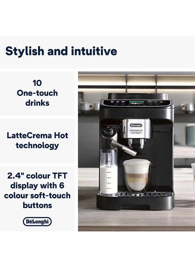 De'Longhi Coffee Machine MAGNIFICA EVO NEXT Fully Automatic Bean to Cup Coffee Machine, 12+ Functions, Ideal for Espresso, Americano, Cappuccino, Latte, Macchiato & Many More Coffee Recipes 1.8 L 1450 W ECAM310.60.B Black - Image 3