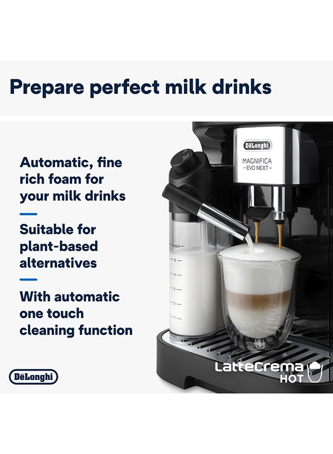 De'Longhi Coffee Machine MAGNIFICA EVO NEXT Fully Automatic Bean to Cup Coffee Machine, 12+ Functions, Ideal for Espresso, Americano, Cappuccino, Latte, Macchiato & Many More Coffee Recipes 1.8 L 1450 W ECAM310.60.B Black - Image 5