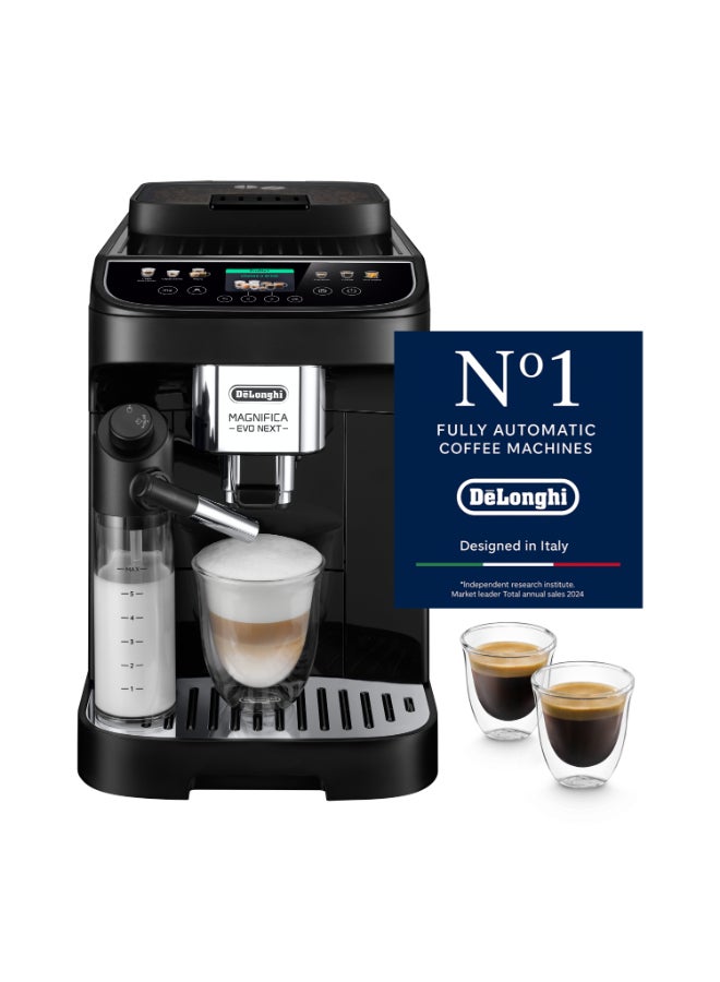 De'Longhi Coffee Machine MAGNIFICA EVO NEXT Fully Automatic Bean to Cup Coffee Machine, 12+ Functions, Ideal for Espresso, Americano, Cappuccino, Latte, Macchiato & Many More Coffee Recipes 1.8 L 1450 W ECAM310.60.B Black - Image 1