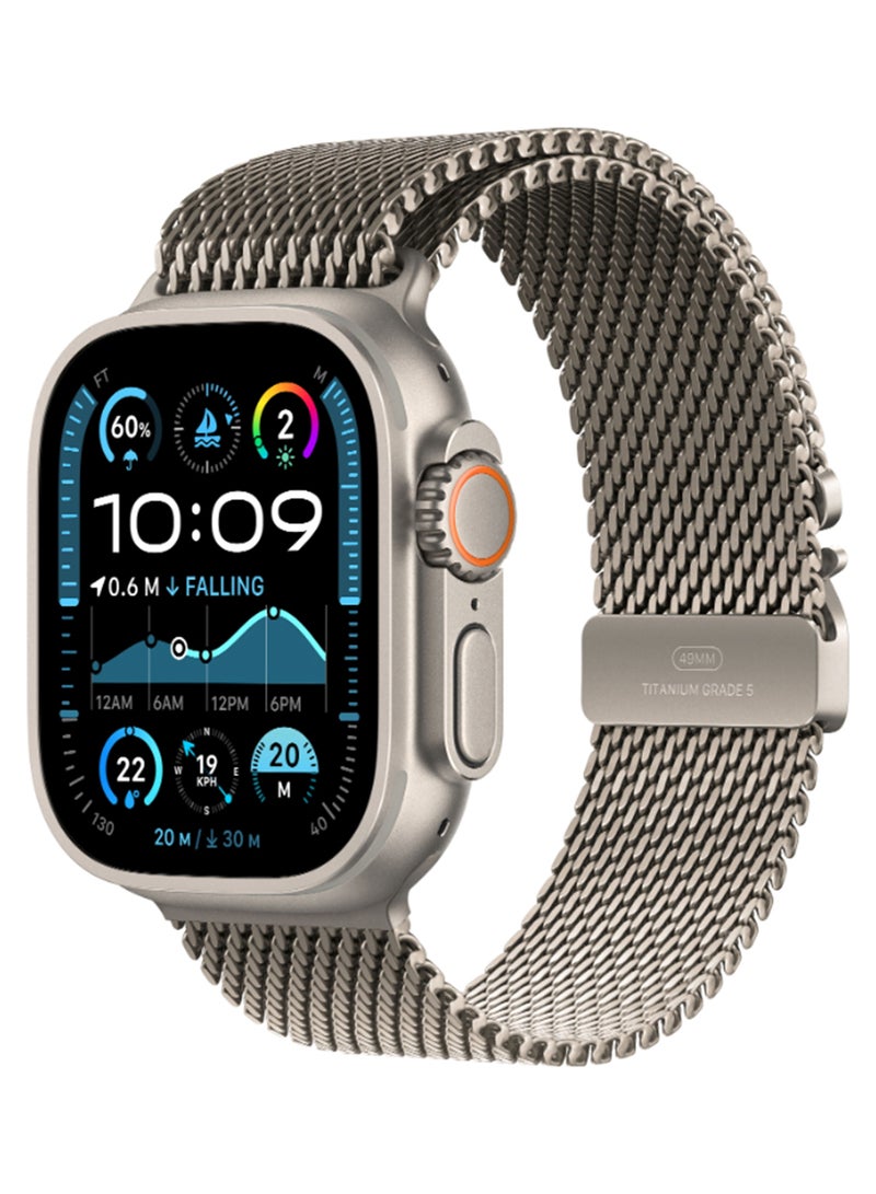 Apple - Watch Ultra 2 (2024) GPS + Cellular 49mm Natural Titanium Case With Natural Titanium Milanese Loop - S - Image 1