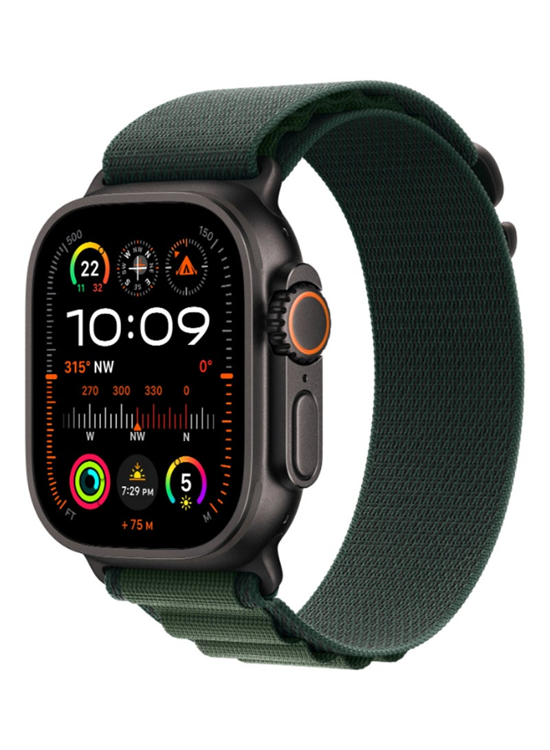 Apple - Watch Ultra 2 (2024) GPS + Cellular 49mm Black Titanium Case With Dark Green Alpine Loop - Large - Image 1