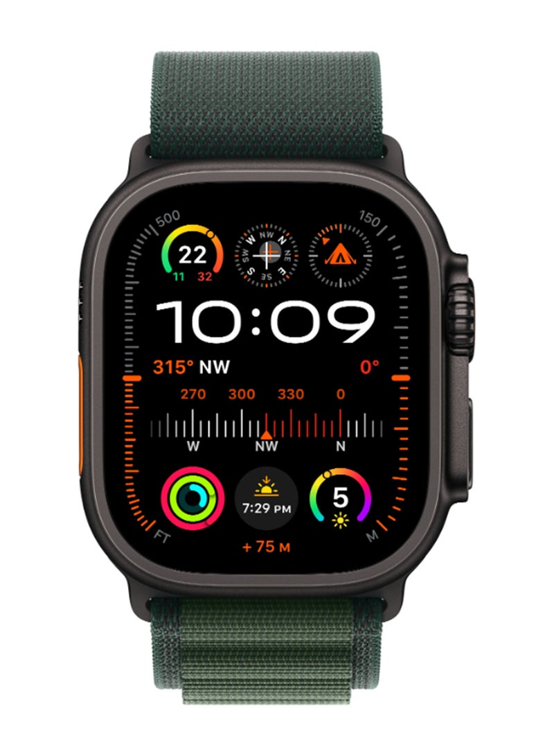 Apple - Watch Ultra 2 (2024) GPS + Cellular 49mm Black Titanium Case With Dark Green Alpine Loop - Large - Image 1