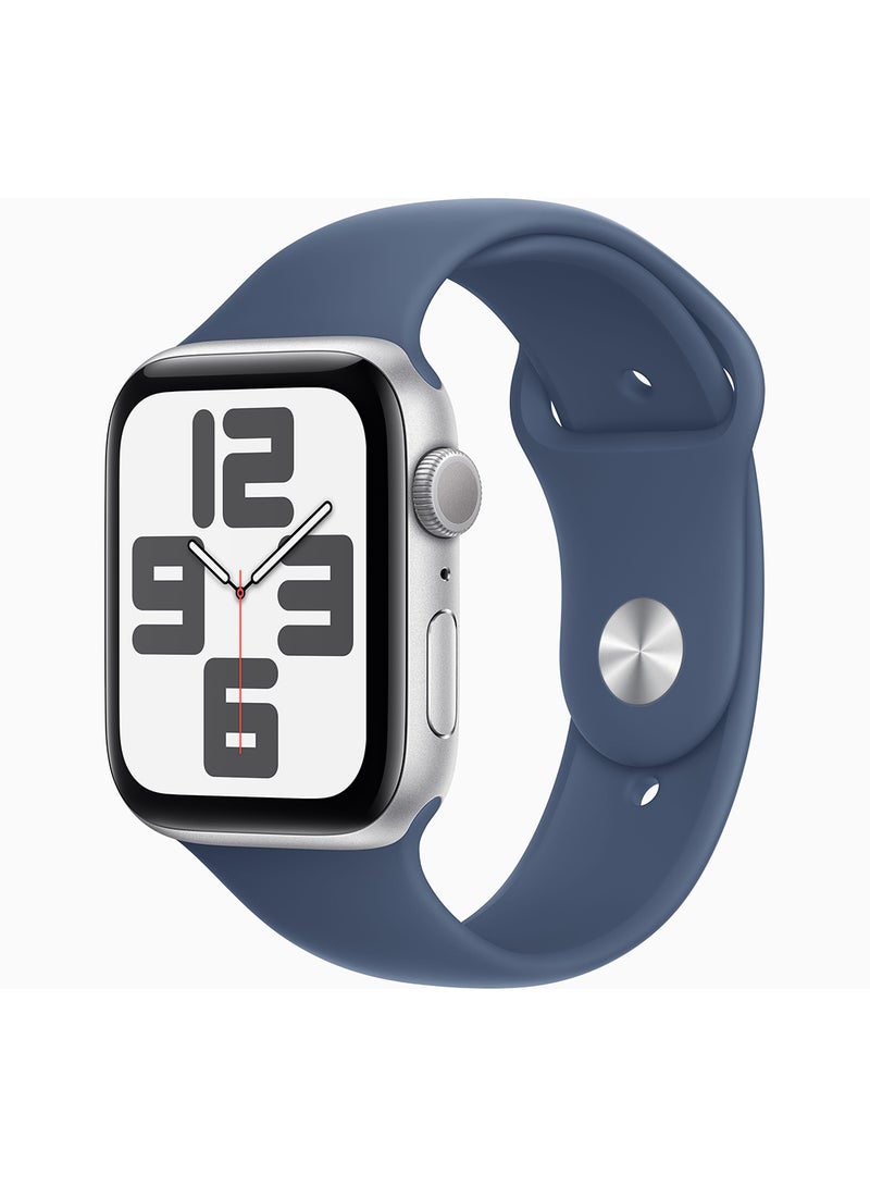 Apple - Watch SE (2024) GPS 44mm Silver Aluminium Case With Denim Sport Band - Image 1