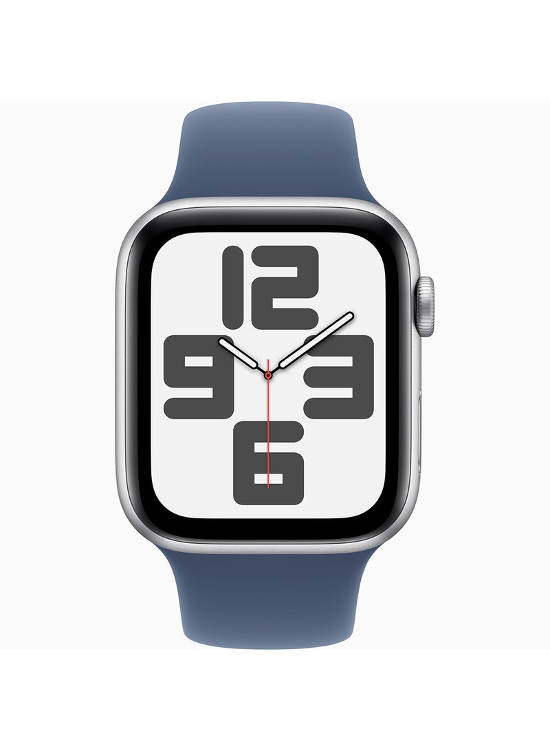 Apple - Watch SE (2024) GPS 44mm Silver Aluminium Case With Denim Sport Band - Image 1